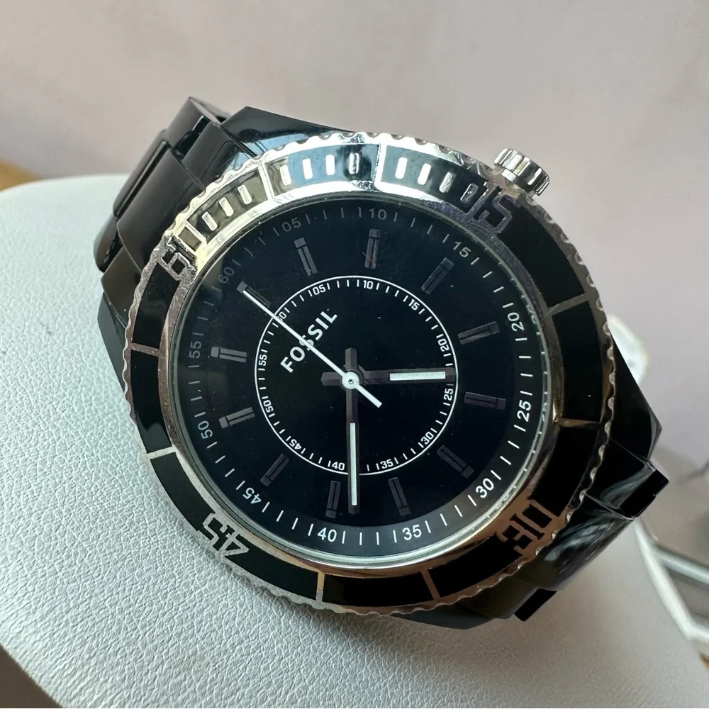 Vintage FOSSIL Black & Navy Blue large unisex watch excellent condition